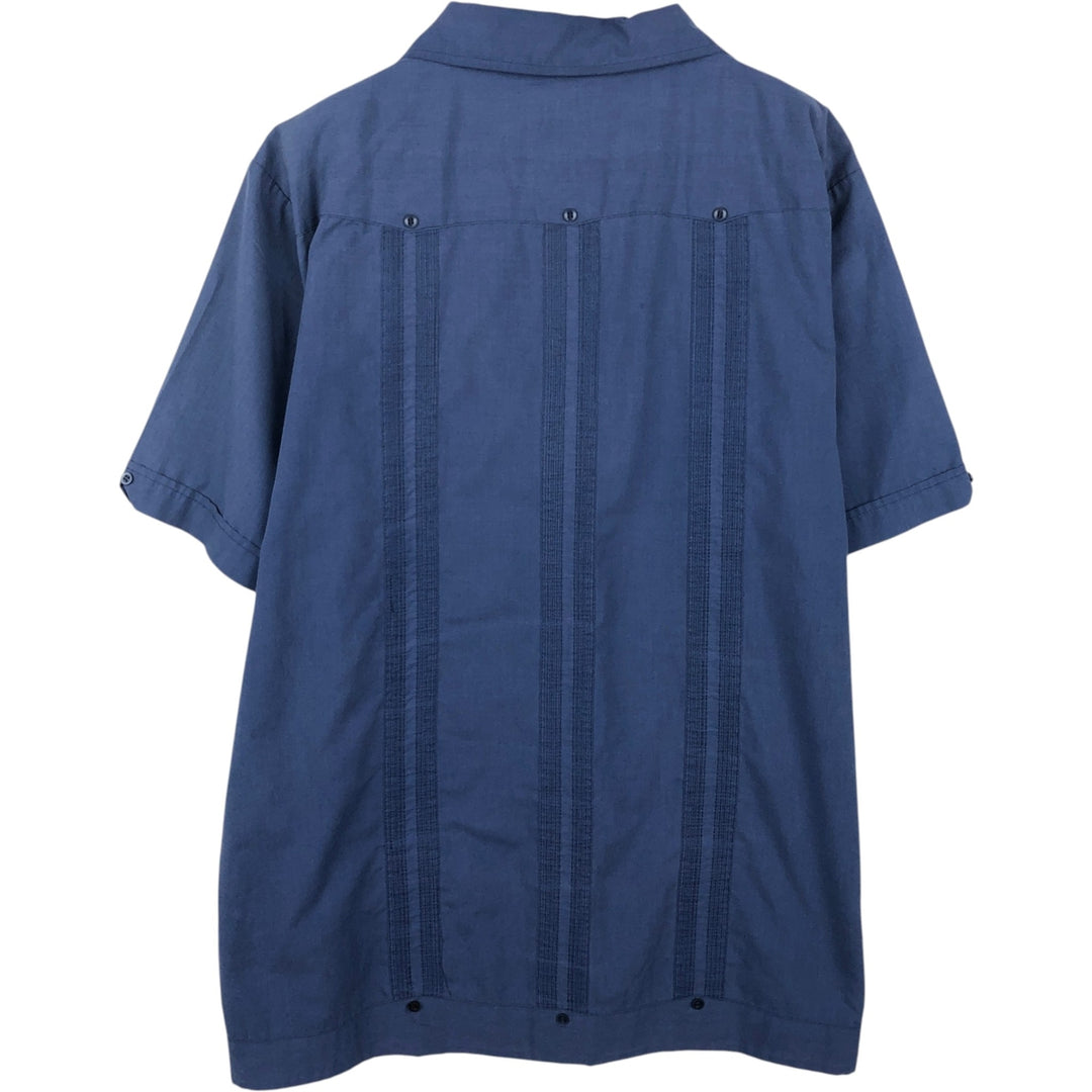 80s-90'S ROMANI Short-Sleeve Open-Collar Mexican Shirt / Cuban Shirt / Boxy Shirt / Men's XL Equivalent / Vintage polyester blue type Vintage Second Hand