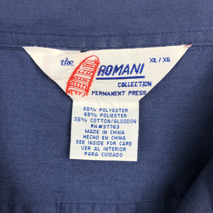 80s-90'S ROMANI Short-Sleeve Open-Collar Mexican Shirt / Cuban Shirt / Boxy Shirt / Men's XL Equivalent / Vintage polyester blue type Vintage Second Hand