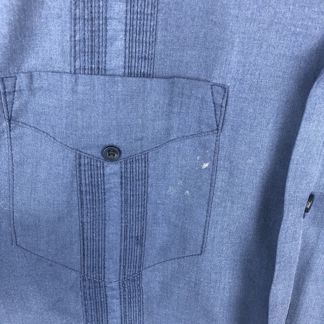 80s-90'S ROMANI Short-Sleeve Open-Collar Mexican Shirt / Cuban Shirt / Boxy Shirt / Men's XL Equivalent / Vintage polyester blue type Vintage Second Hand