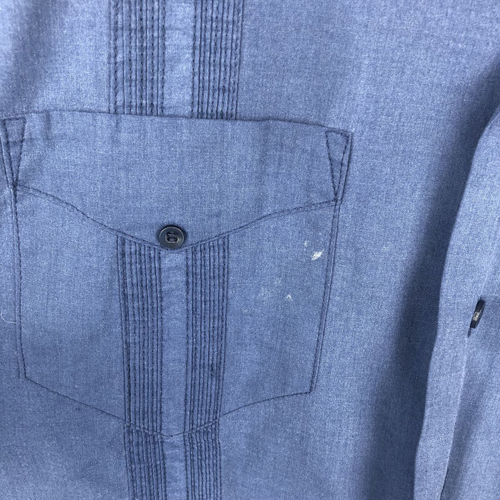 80s-90'S ROMANI Short-Sleeve Open-Collar Mexican Shirt / Cuban Shirt / Boxy Shirt / Men's XL Equivalent / Vintage polyester blue type Vintage Second Hand