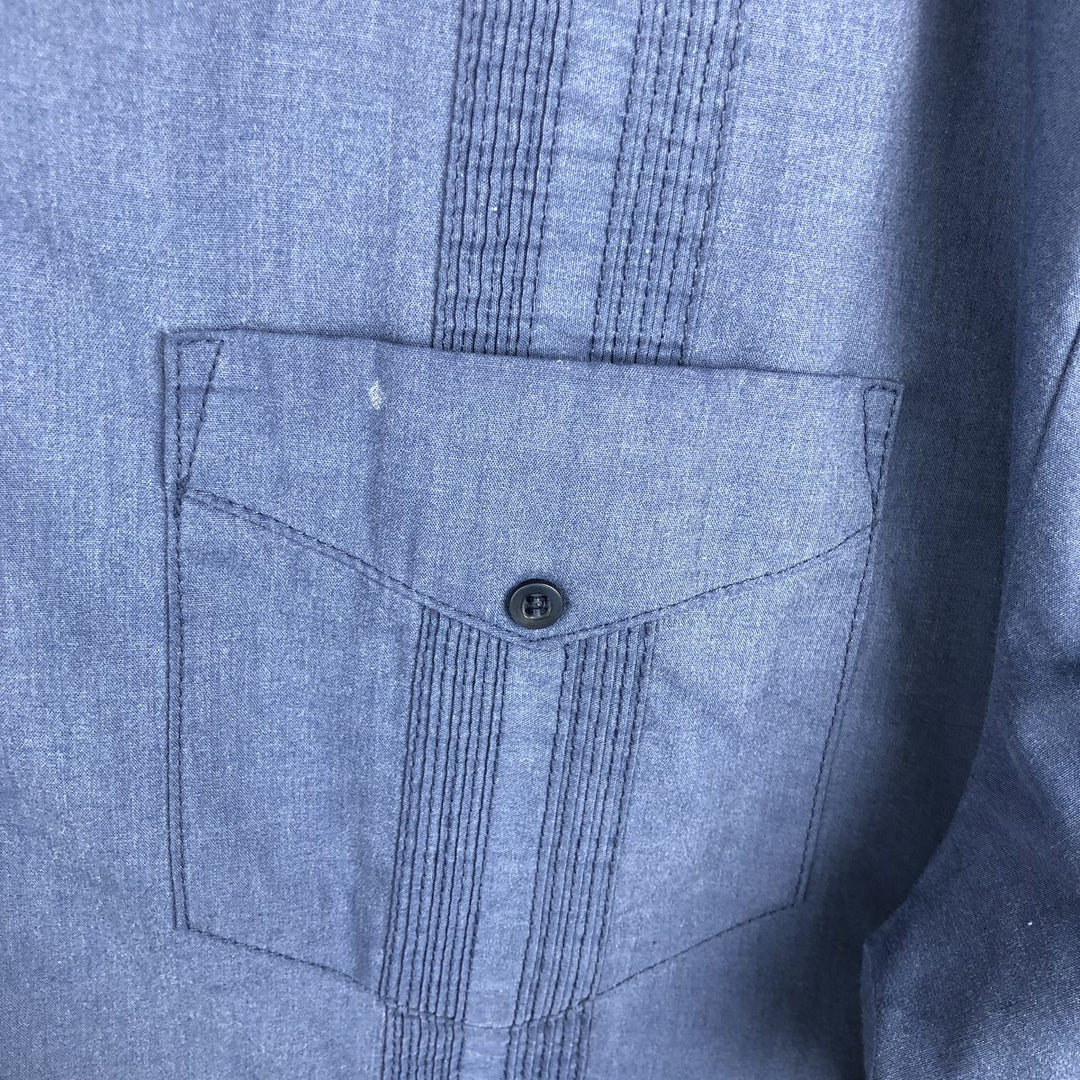 80s-90'S ROMANI Short-Sleeve Open-Collar Mexican Shirt / Cuban Shirt / Boxy Shirt / Men's XL Equivalent / Vintage polyester blue type Vintage Second Hand