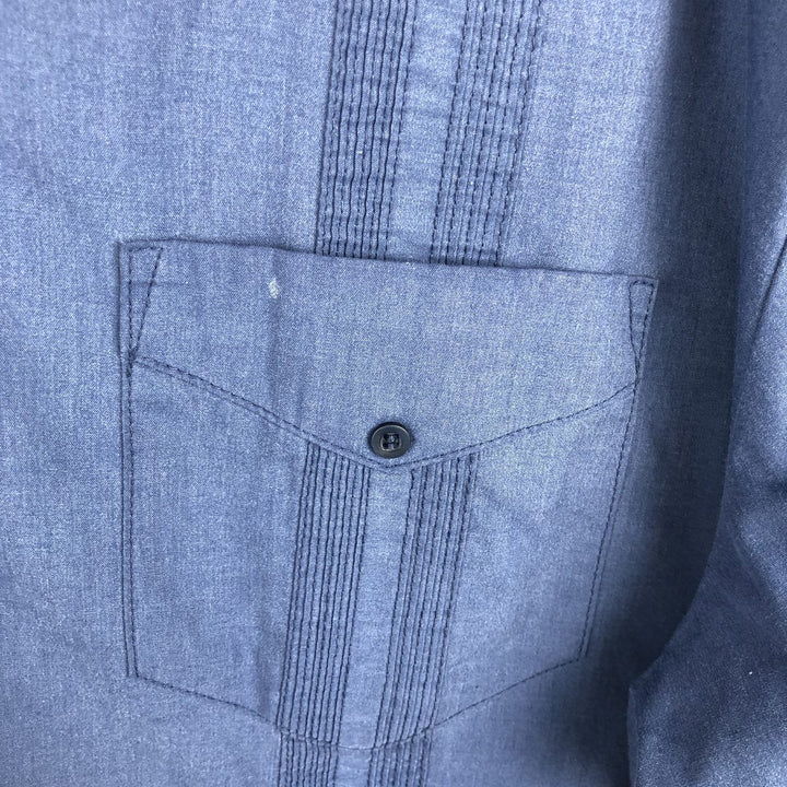 80s-90'S ROMANI Short-Sleeve Open-Collar Mexican Shirt / Cuban Shirt / Boxy Shirt / Men's XL Equivalent / Vintage polyester blue type Vintage Second Hand