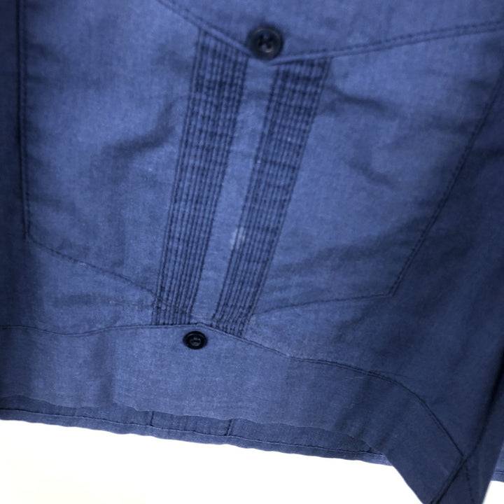 80s-90'S ROMANI Short-Sleeve Open-Collar Mexican Shirt / Cuban Shirt / Boxy Shirt / Men's XL Equivalent / Vintage polyester blue type Vintage Second Hand