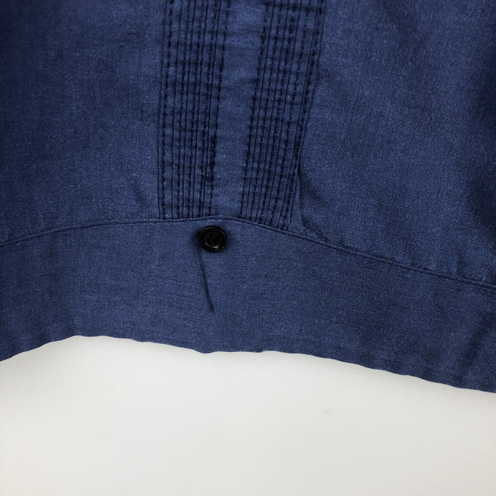 80s-90'S ROMANI Short-Sleeve Open-Collar Mexican Shirt / Cuban Shirt / Boxy Shirt / Men's XL Equivalent / Vintage polyester blue type Vintage Second Hand