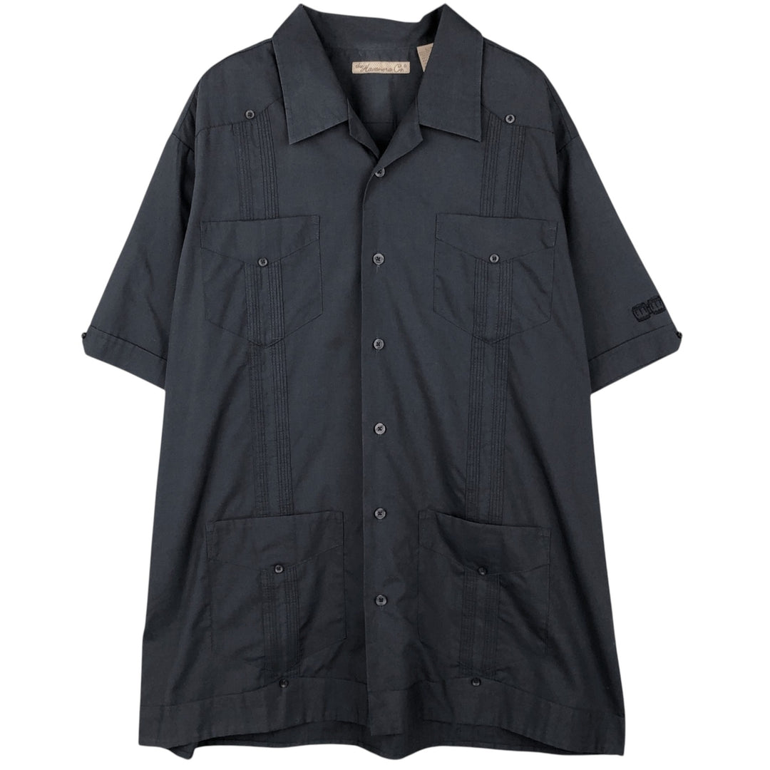 The Havanera Co. Short-Sleeve Open-Collar Mexican Shirt / Cuban Shirt / Boxy Shirt (Men's Size L) polyester navy blue type Vintage Second Hand