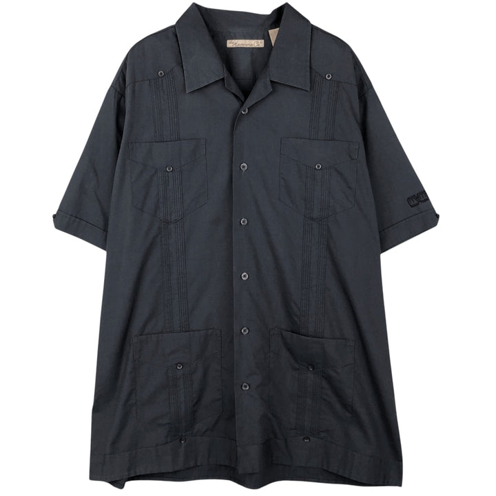 The Havanera Co. Short-Sleeve Open-Collar Mexican Shirt / Cuban Shirt / Boxy Shirt (Men's Size L) polyester navy blue type Vintage Second Hand