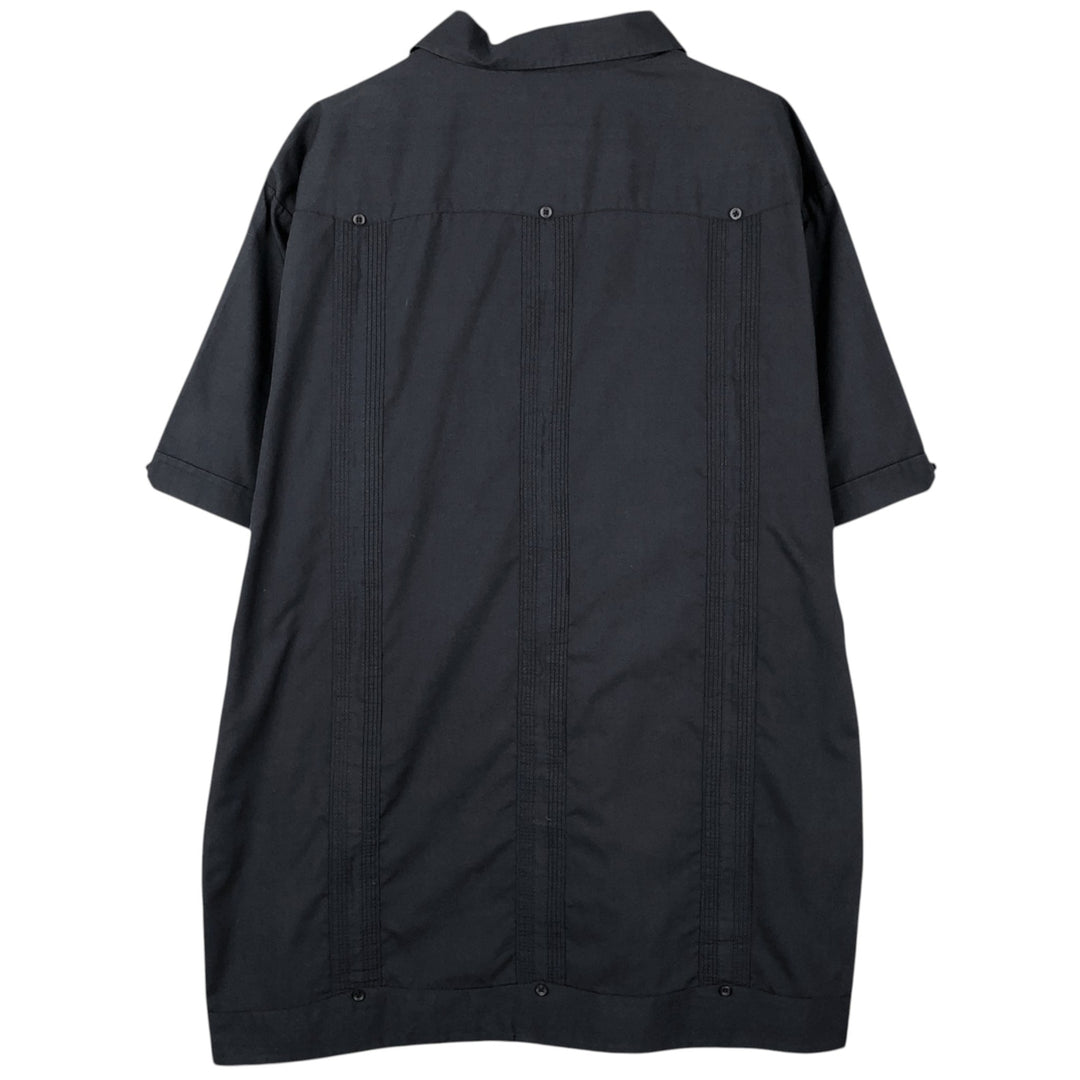 The Havanera Co. Short-Sleeve Open-Collar Mexican Shirt / Cuban Shirt / Boxy Shirt (Men's Size L) polyester navy blue type Vintage Second Hand