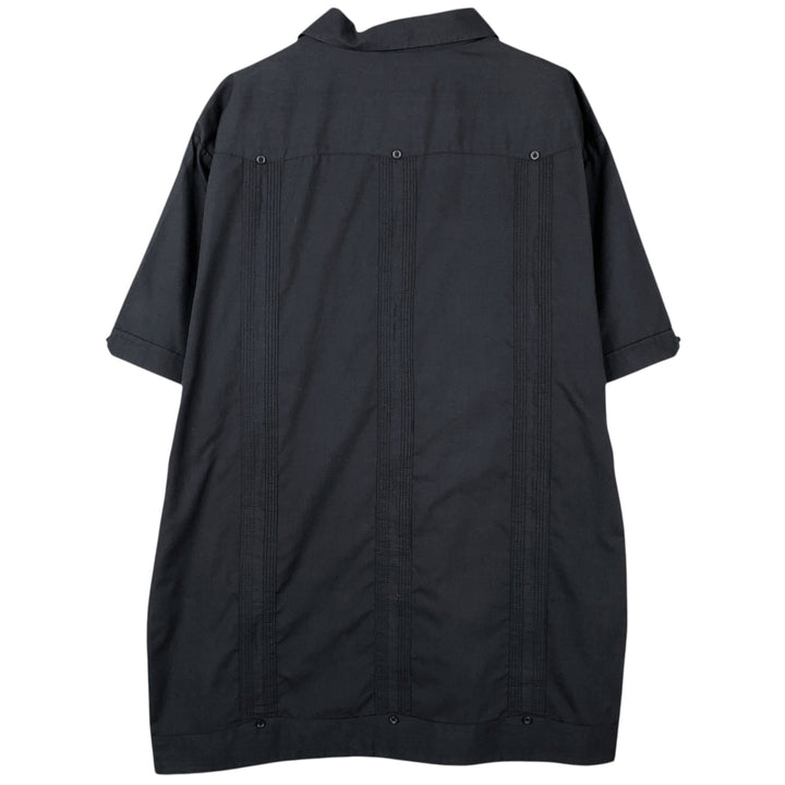 The Havanera Co. Short-Sleeve Open-Collar Mexican Shirt / Cuban Shirt / Boxy Shirt (Men's Size L) polyester navy blue type Vintage Second Hand