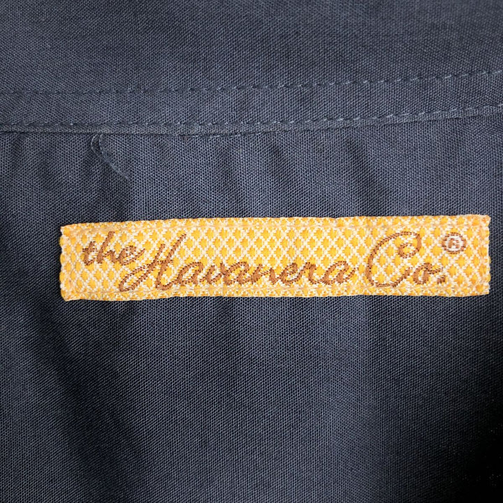 The Havanera Co. Short-Sleeve Open-Collar Mexican Shirt / Cuban Shirt / Boxy Shirt (Men's Size L) polyester navy blue type Vintage Second Hand