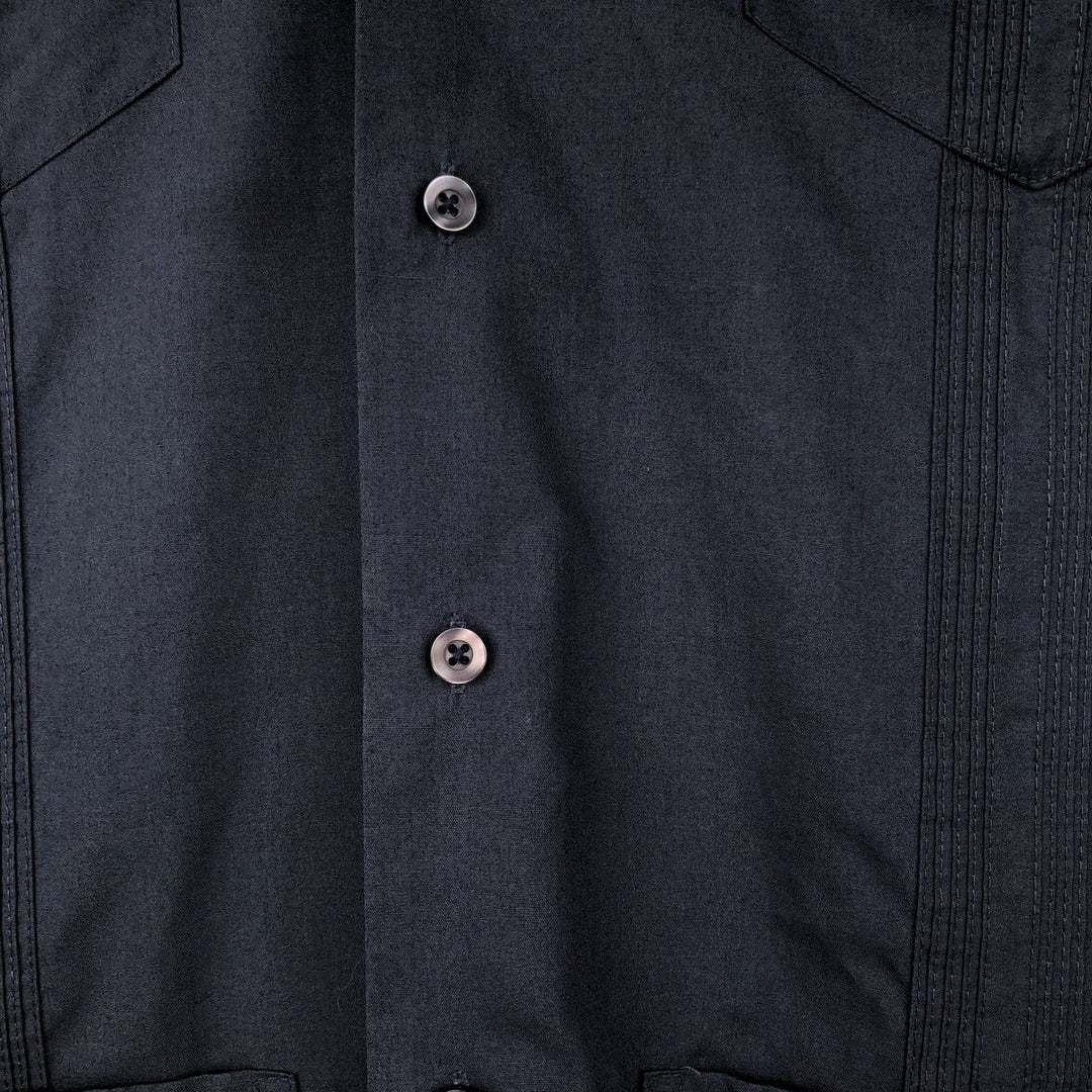 The Havanera Co. Short-Sleeve Open-Collar Mexican Shirt / Cuban Shirt / Boxy Shirt (Men's Size L) polyester navy blue type Vintage Second Hand