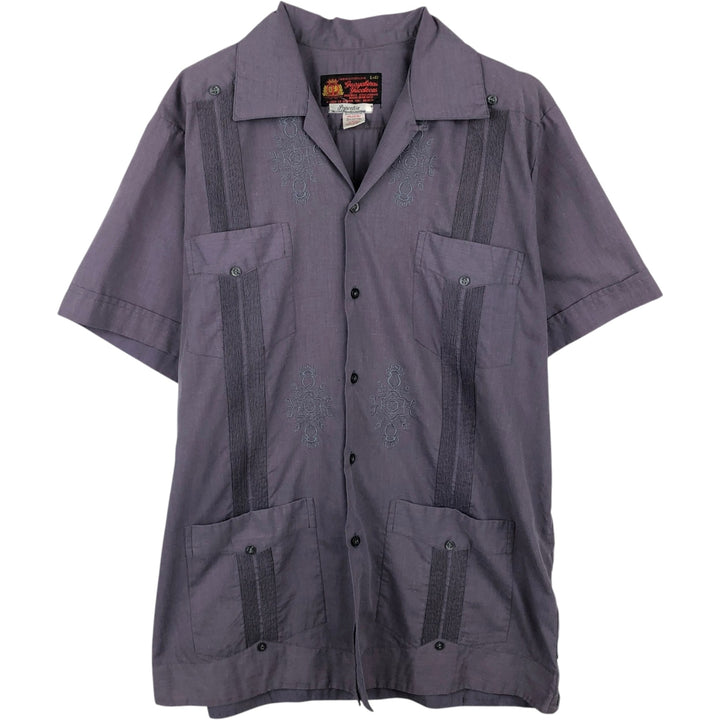 Guayaberas Yucatecas Embroidered Short-Sleeve Open-Collar Mexican Shirt Cuban Shirt Box Shirt Men's Size L polyester Purple type blue-purple Vintage Second Hand