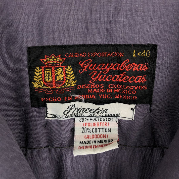 Guayaberas Yucatecas Embroidered Short-Sleeve Open-Collar Mexican Shirt Cuban Shirt Box Shirt Men's Size L polyester Purple type blue-purple Vintage Second Hand