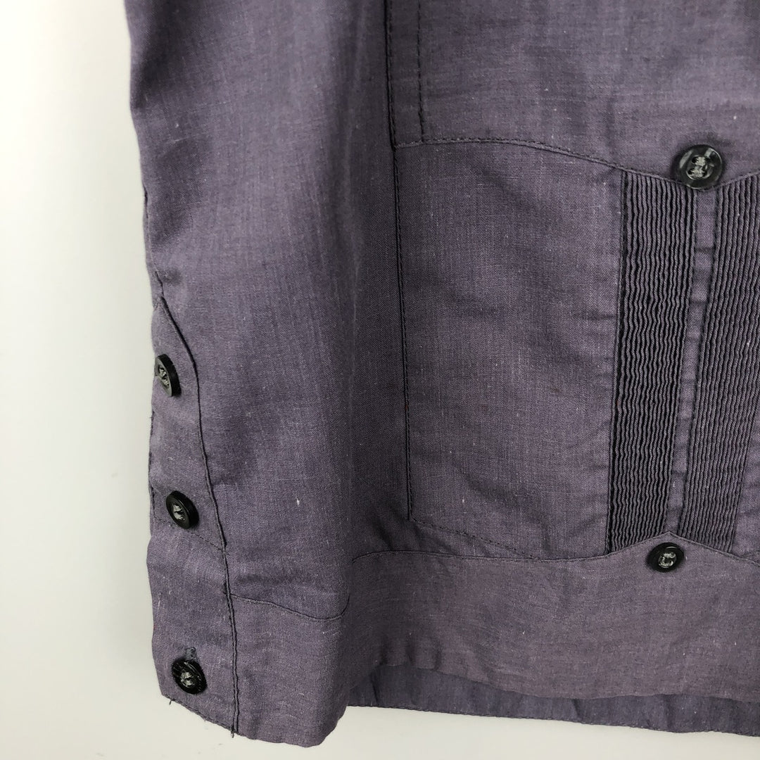 Guayaberas Yucatecas Embroidered Short-Sleeve Open-Collar Mexican Shirt Cuban Shirt Box Shirt Men's Size L polyester Purple type blue-purple Vintage Second Hand