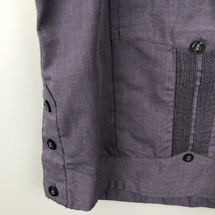 Guayaberas Yucatecas Embroidered Short-Sleeve Open-Collar Mexican Shirt Cuban Shirt Box Shirt Men's Size L polyester Purple type blue-purple Vintage Second Hand