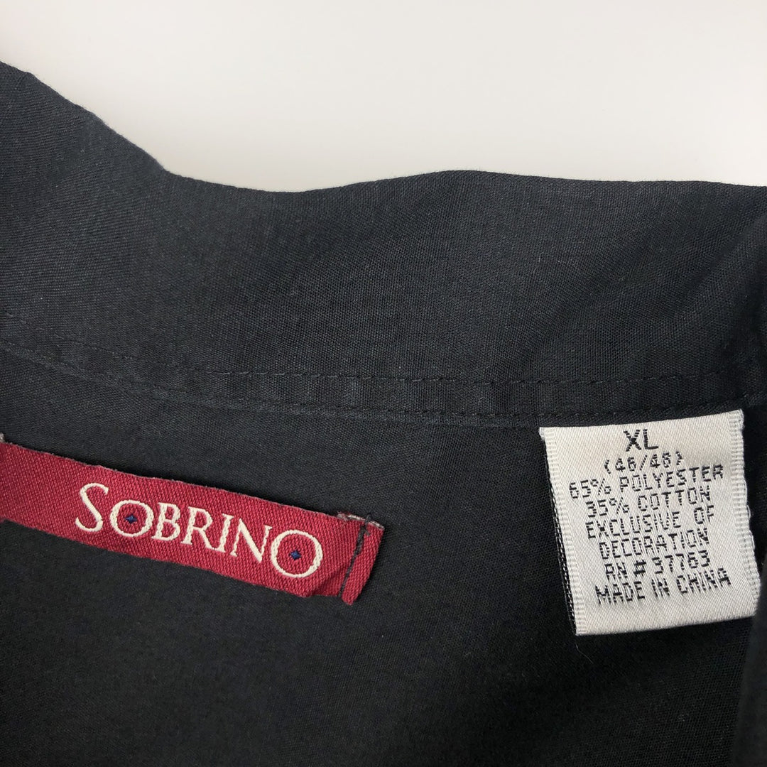 SOBRINO Short-Sleeve Open-Collar Mexican Shirt, Cuban Shirt, Boxy Shirt, Men's Size XL polyester black type Vintage Second Hand
