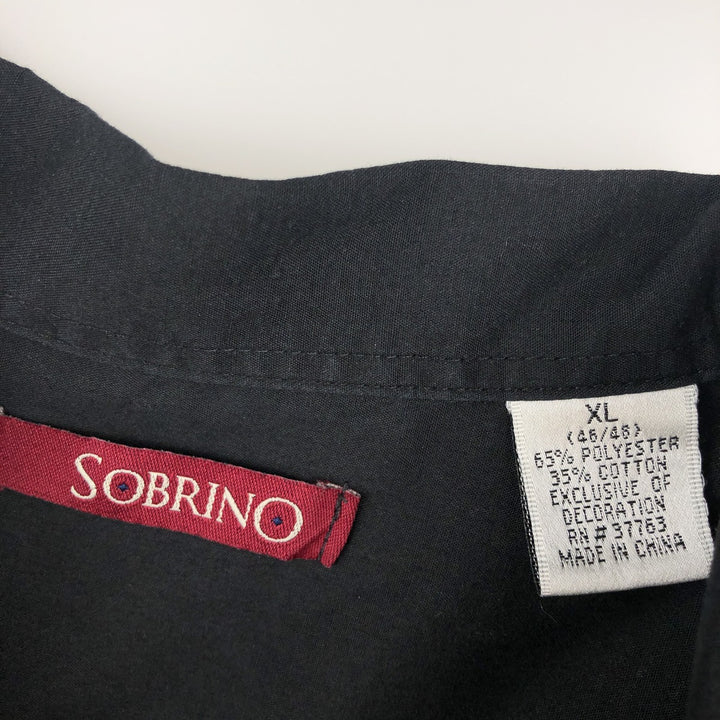 SOBRINO Short-Sleeve Open-Collar Mexican Shirt, Cuban Shirt, Boxy Shirt, Men's Size XL polyester black type Vintage Second Hand