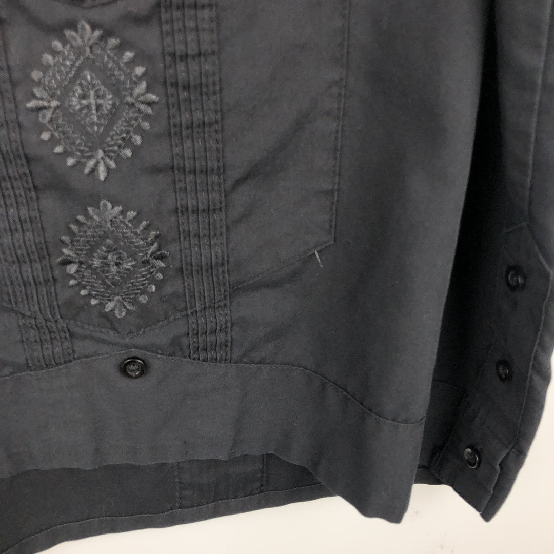 SOBRINO Short-Sleeve Open-Collar Mexican Shirt, Cuban Shirt, Boxy Shirt, Men's Size XL polyester black type Vintage Second Hand