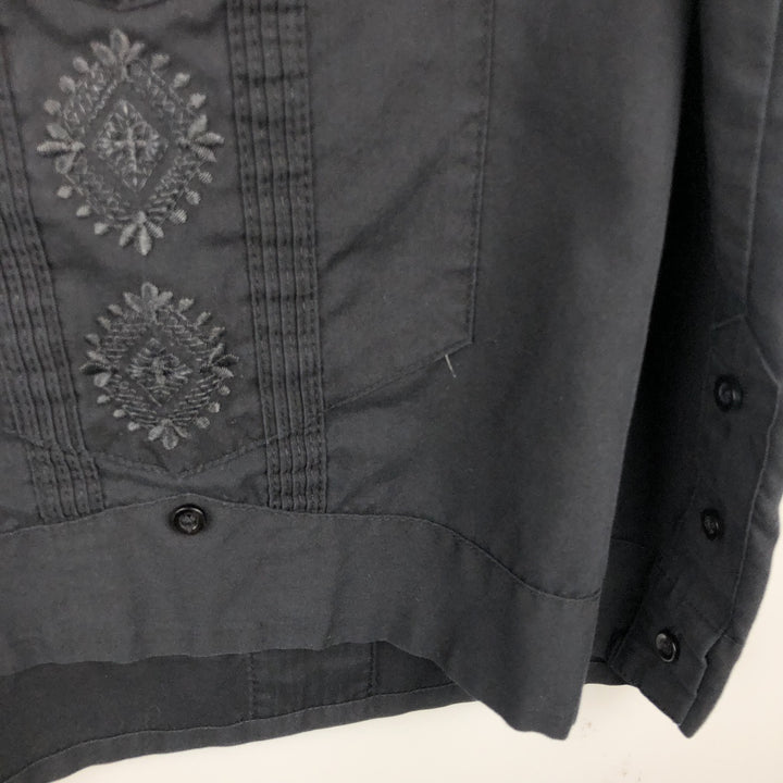 SOBRINO Short-Sleeve Open-Collar Mexican Shirt, Cuban Shirt, Boxy Shirt, Men's Size XL polyester black type Vintage Second Hand