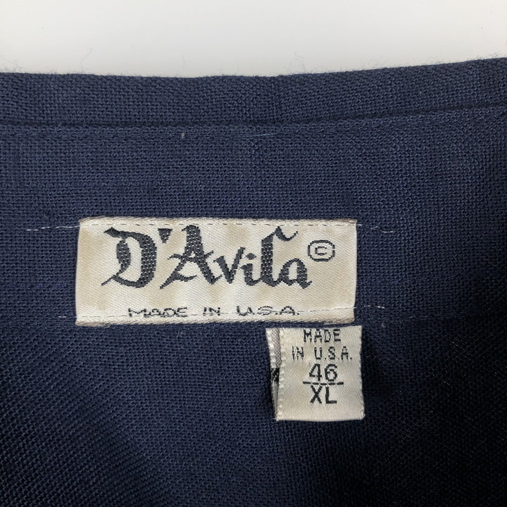 1970'S D'Avila Short-Sleeve Mexican Shirt, Cuban Shirt, Boxy Shirt, Made in USA, Men's XL Equivalent, Vintage unclear navy blue type Vintage Second Hand