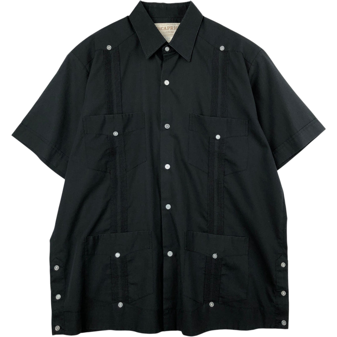 DiCAPRIO COLLEZIONE Short-Sleeve Mexican Shirt, Cuban Shirt, Boxy Shirt, Men's Size M (approx.) polyester black type Vintage Second Hand