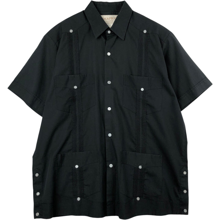 DiCAPRIO COLLEZIONE Short-Sleeve Mexican Shirt, Cuban Shirt, Boxy Shirt, Men's Size M (approx.) polyester black type Vintage Second Hand