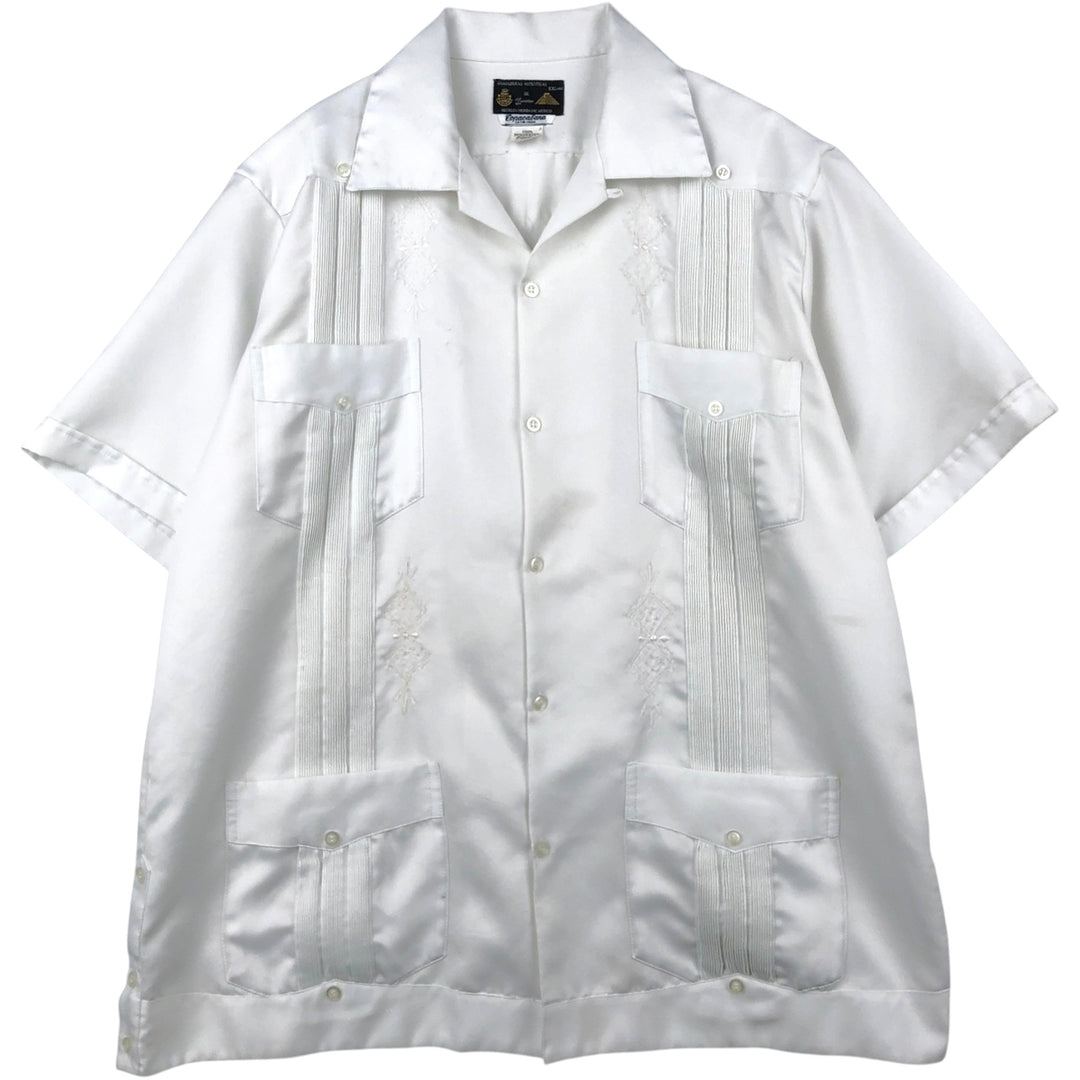 Guayaberas Autenticas Short-Sleeve Open-Collar Mexican Shirt, Cuban Shirt, Boxy Shirt, Men's XXL Equivalent polyester white type Vintage Second Hand