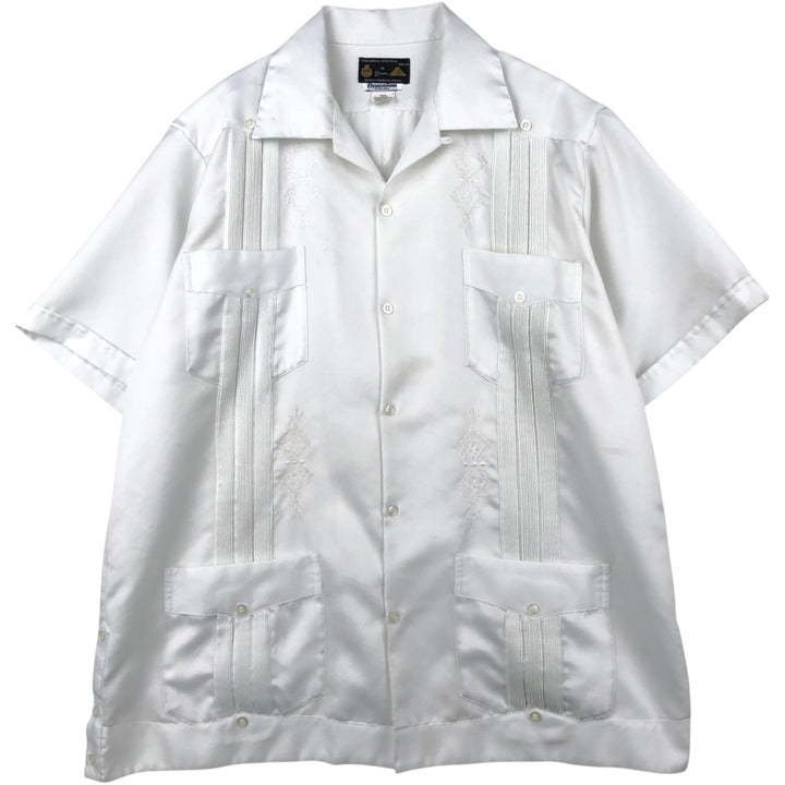 Guayaberas Autenticas Short-Sleeve Open-Collar Mexican Shirt, Cuban Shirt, Boxy Shirt, Men's XXL Equivalent polyester white type Vintage Second Hand