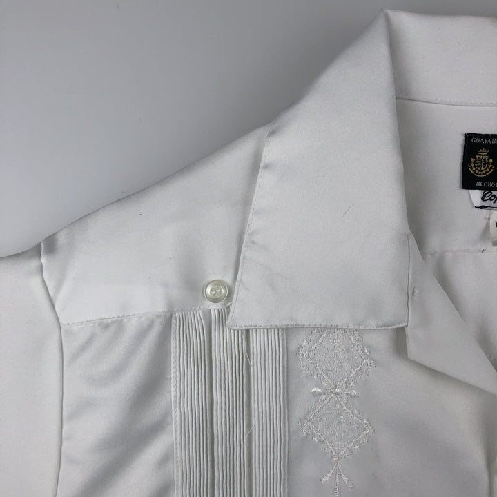 Guayaberas Autenticas Short-Sleeve Open-Collar Mexican Shirt, Cuban Shirt, Boxy Shirt, Men's XXL Equivalent polyester white type Vintage Second Hand