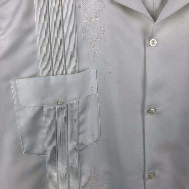 Guayaberas Autenticas Short-Sleeve Open-Collar Mexican Shirt, Cuban Shirt, Boxy Shirt, Men's XXL Equivalent polyester white type Vintage Second Hand