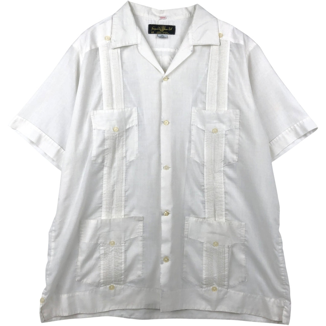 Guayabera Tulum Short-Sleeve Open Collar Mexican Shirt Cuban Shirt Box Shirt Men's Size L cotton pale white type Vintage Second Hand