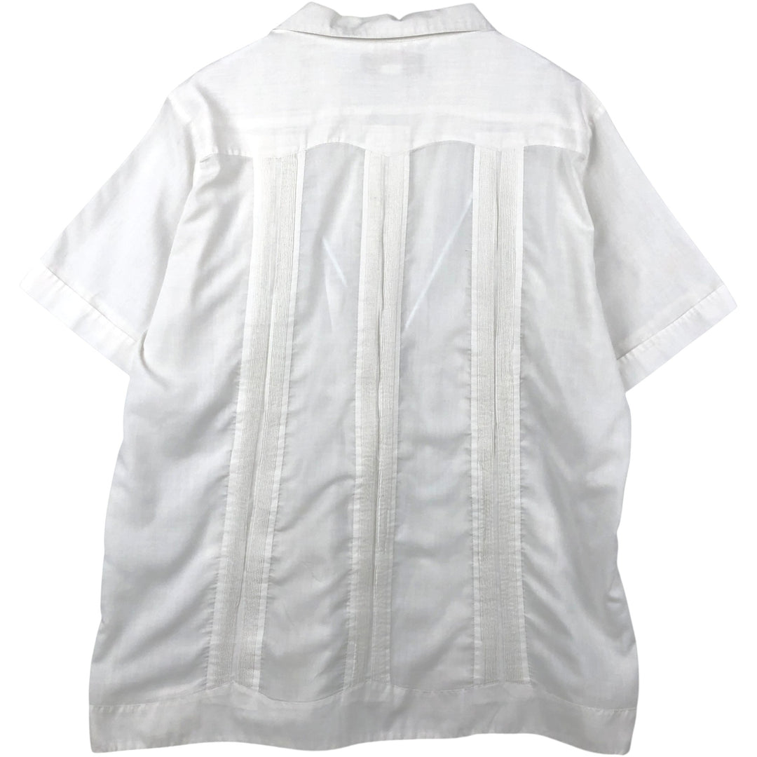 Guayabera Tulum Short-Sleeve Open Collar Mexican Shirt Cuban Shirt Box Shirt Men's Size L cotton pale white type Vintage Second Hand