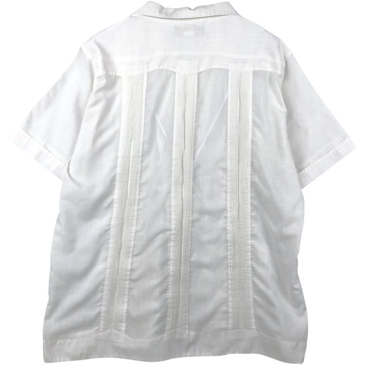 Guayabera Tulum Short-Sleeve Open Collar Mexican Shirt Cuban Shirt Box Shirt Men's Size L cotton pale white type Vintage Second Hand