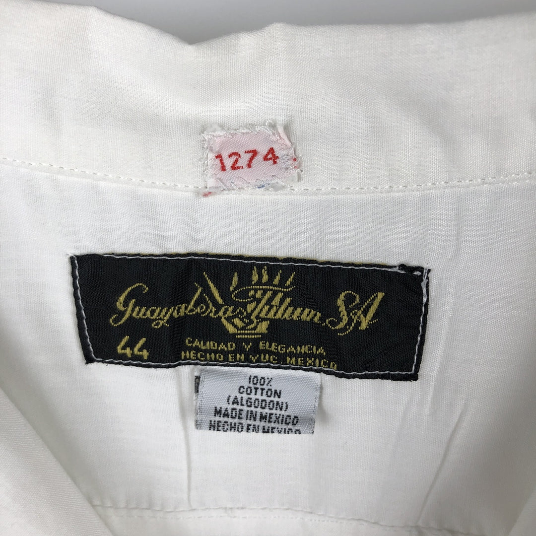 Guayabera Tulum Short-Sleeve Open Collar Mexican Shirt Cuban Shirt Box Shirt Men's Size L cotton pale white type Vintage Second Hand