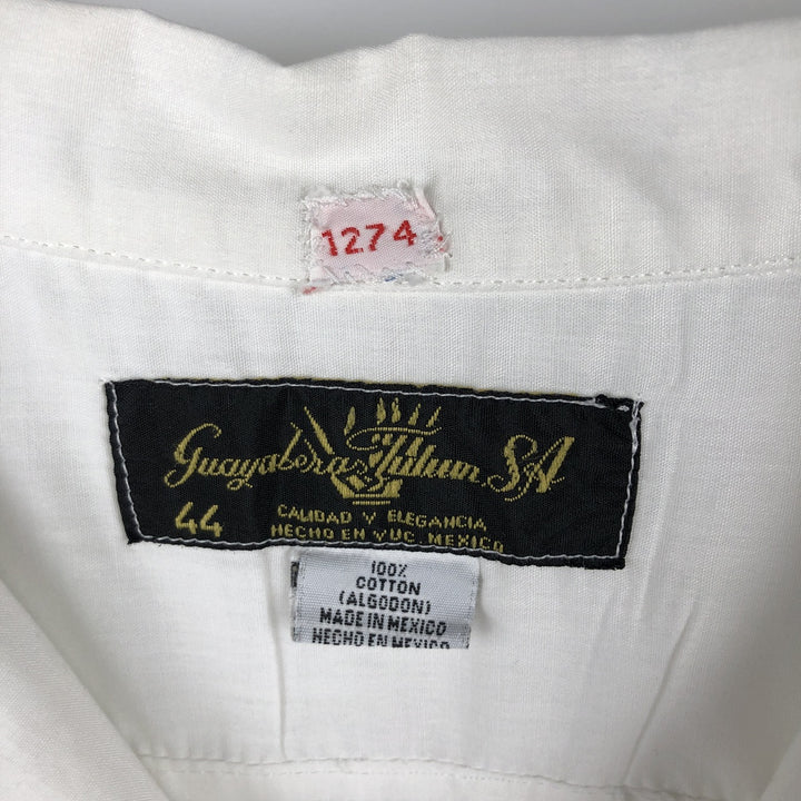 Guayabera Tulum Short-Sleeve Open Collar Mexican Shirt Cuban Shirt Box Shirt Men's Size L cotton pale white type Vintage Second Hand