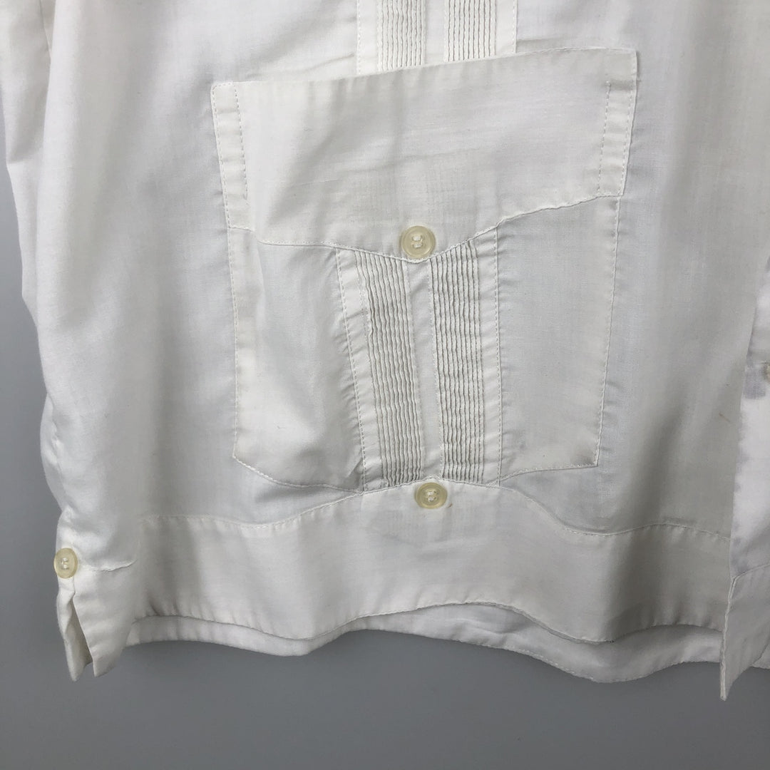 Guayabera Tulum Short-Sleeve Open Collar Mexican Shirt Cuban Shirt Box Shirt Men's Size L cotton pale white type Vintage Second Hand