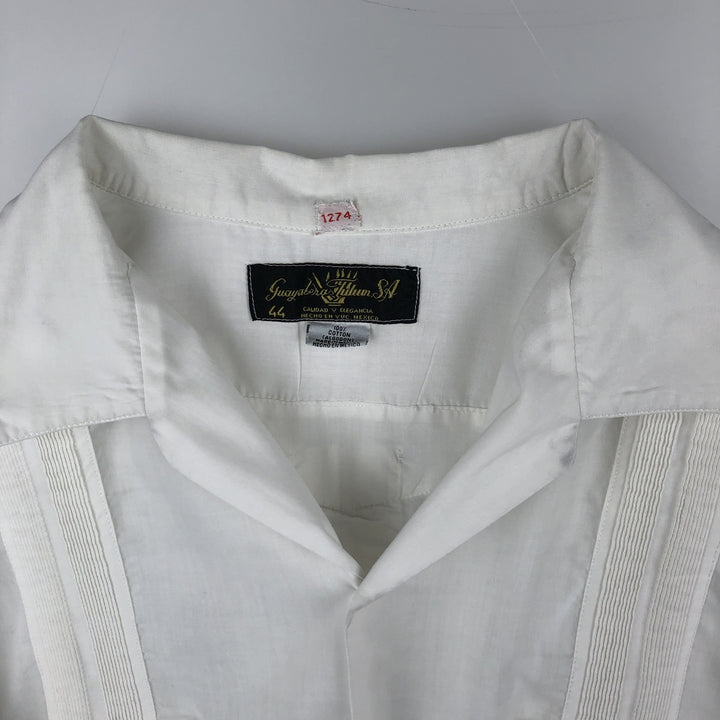 Guayabera Tulum Short-Sleeve Open Collar Mexican Shirt Cuban Shirt Box Shirt Men's Size L cotton pale white type Vintage Second Hand