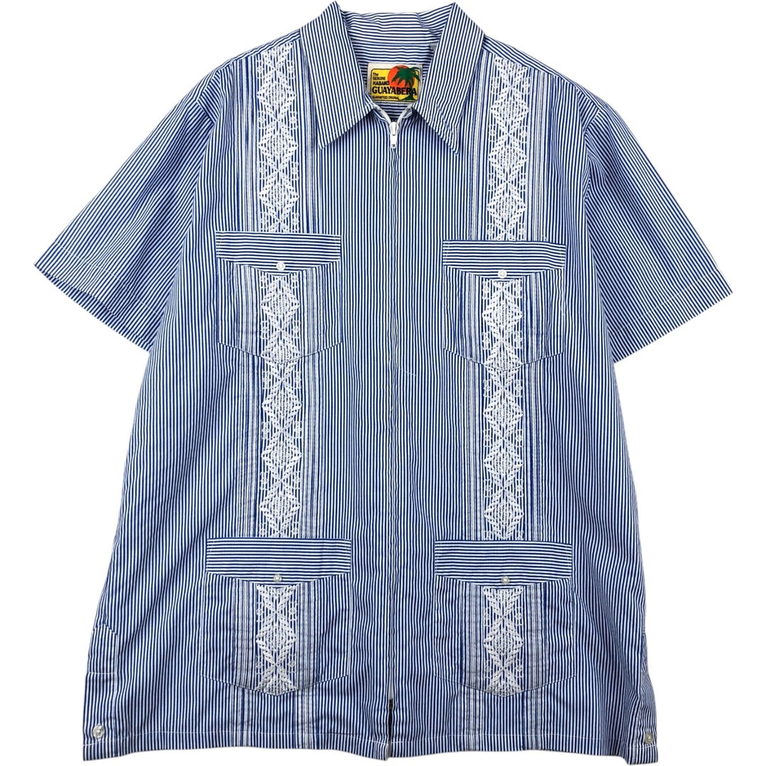 THE GENUINE HABAND GUAYABERA Short-Sleeve Mexican Shirt, Cuban Shirt, Boxy Shirt, Men's Size M (approx.) polyester blue type Vintage Second Hand
