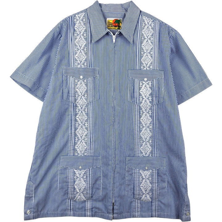 THE GENUINE HABAND GUAYABERA Short-Sleeve Mexican Shirt, Cuban Shirt, Boxy Shirt, Men's Size M (approx.) polyester blue type Vintage Second Hand