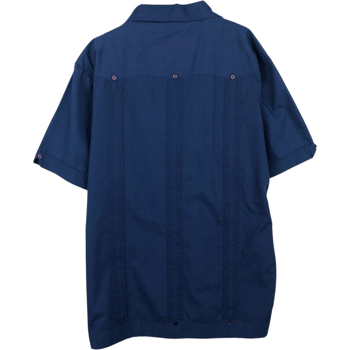 80s-90'S ROMANI Short-Sleeve Open-Collar Mexican Shirt/Cuban Shirt/Box Shirt, Men's Size L (approx.) polyester blue type Vintage Second Hand