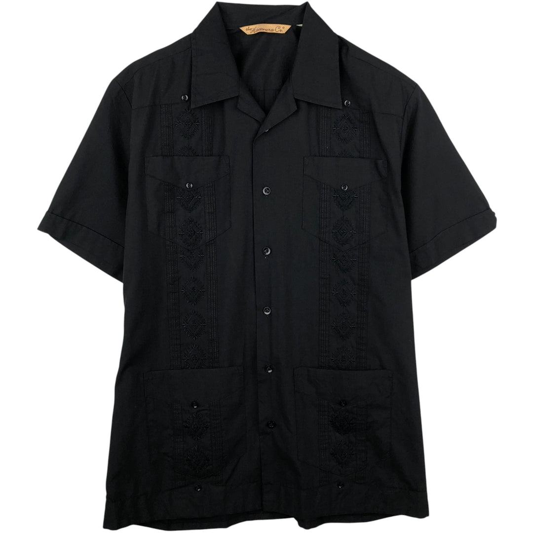The Havanera Co. Short-Sleeve Open-Collar Mexican Shirt / Cuban Shirt / Boxy Shirt (Men's Size M) unclear black type Vintage Second Hand