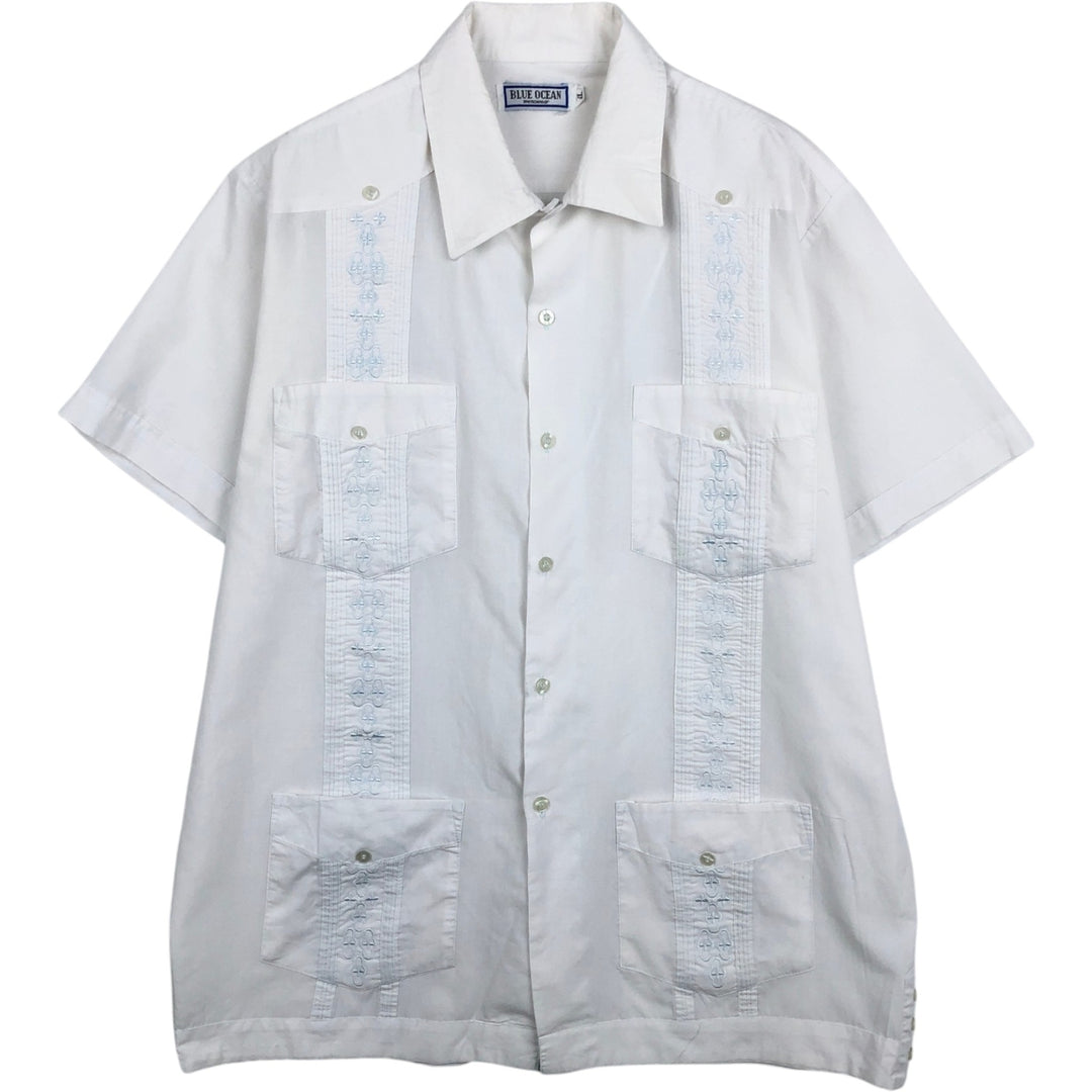 BLUE OCEAN Short-Sleeve Mexican Shirt, Cuban Shirt, Boxy Shirt, Men's Size XL (approx.) polyester white type Vintage Second Hand