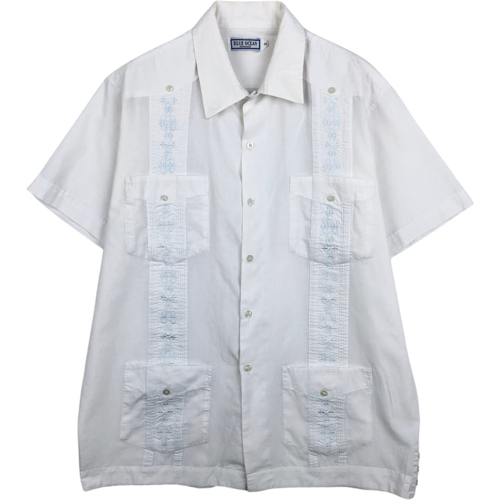 BLUE OCEAN Short-Sleeve Mexican Shirt, Cuban Shirt, Boxy Shirt, Men's Size XL (approx.) polyester white type Vintage Second Hand