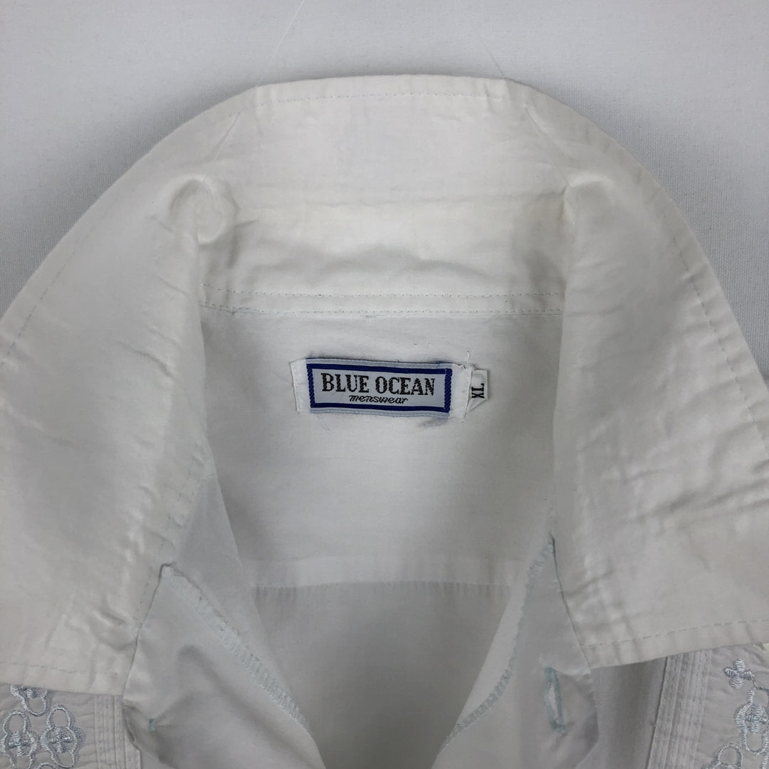BLUE OCEAN Short-Sleeve Mexican Shirt, Cuban Shirt, Boxy Shirt, Men's Size XL (approx.) polyester white type Vintage Second Hand