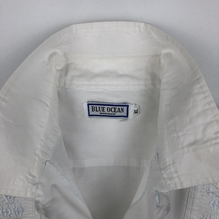 BLUE OCEAN Short-Sleeve Mexican Shirt, Cuban Shirt, Boxy Shirt, Men's Size XL (approx.) polyester white type Vintage Second Hand