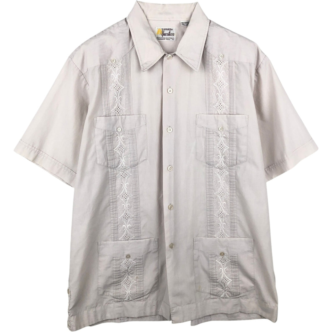 70'S Yuceteca Short-Sleeve Mexican Shirt, Cuban Shirt, Boxy Shirt, Men's Size L (Equivalent), Vintage polyester gray type Vintage Second Hand