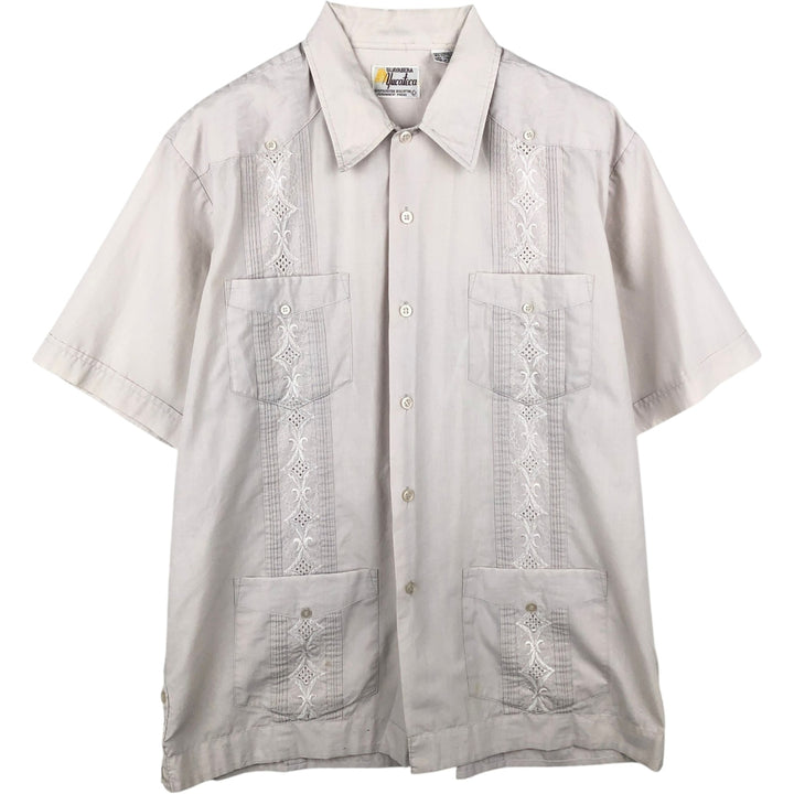 70'S Yuceteca Short-Sleeve Mexican Shirt, Cuban Shirt, Boxy Shirt, Men's Size L (Equivalent), Vintage polyester gray type Vintage Second Hand
