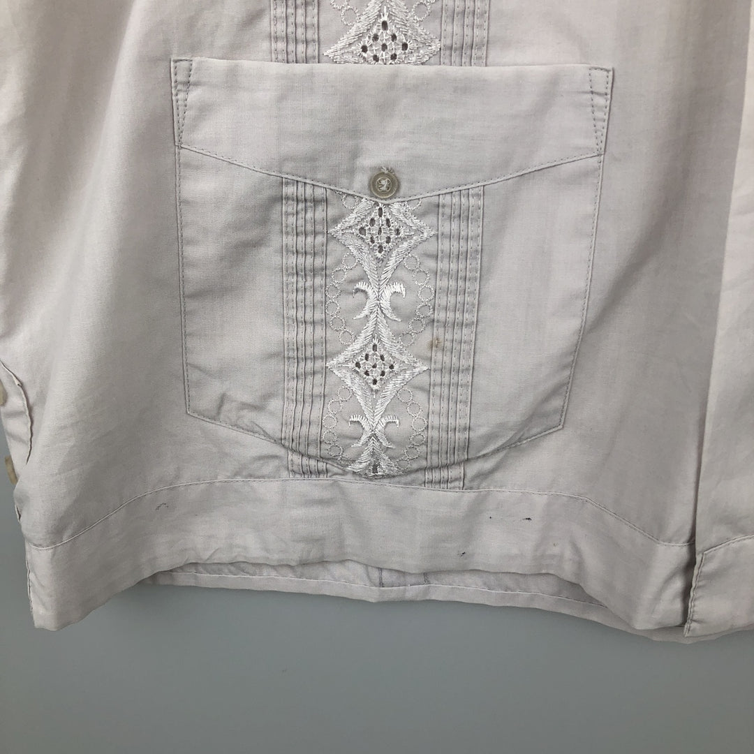 70'S Yuceteca Short-Sleeve Mexican Shirt, Cuban Shirt, Boxy Shirt, Men's Size L (Equivalent), Vintage polyester gray type Vintage Second Hand