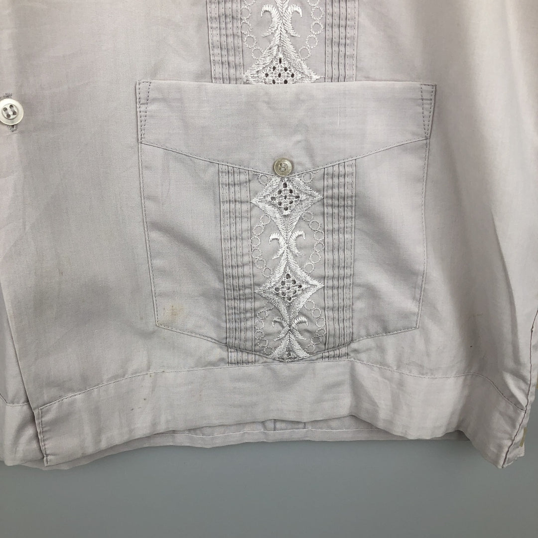 70'S Yuceteca Short-Sleeve Mexican Shirt, Cuban Shirt, Boxy Shirt, Men's Size L (Equivalent), Vintage polyester gray type Vintage Second Hand