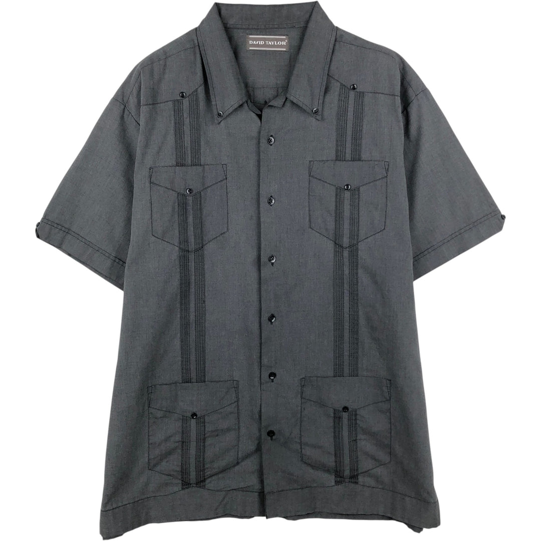 DAVID TAYLOR Open Button-Down Short-Sleeve Mexican Shirt, Cuban Shirt, Boxy Shirt, Men's Size XL unclear Charcoal Vintage Second Hand