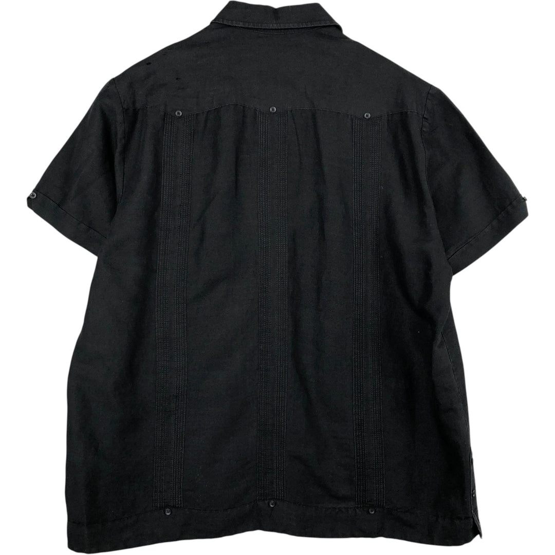 Centro Ramie x Rayon Short-Sleeve Open Collar Mexican Shirt Cuban Shirt Box Shirt Men's Size L Lamy black type Vintage Second Hand